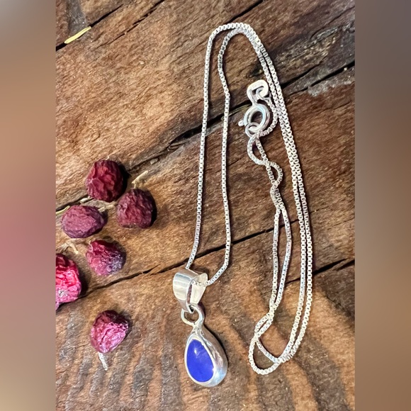 Taxco Jewelry - Taxco México Lapis Lazuli Necklace Dainty Drop Sterling Blue Chain 16.75”
